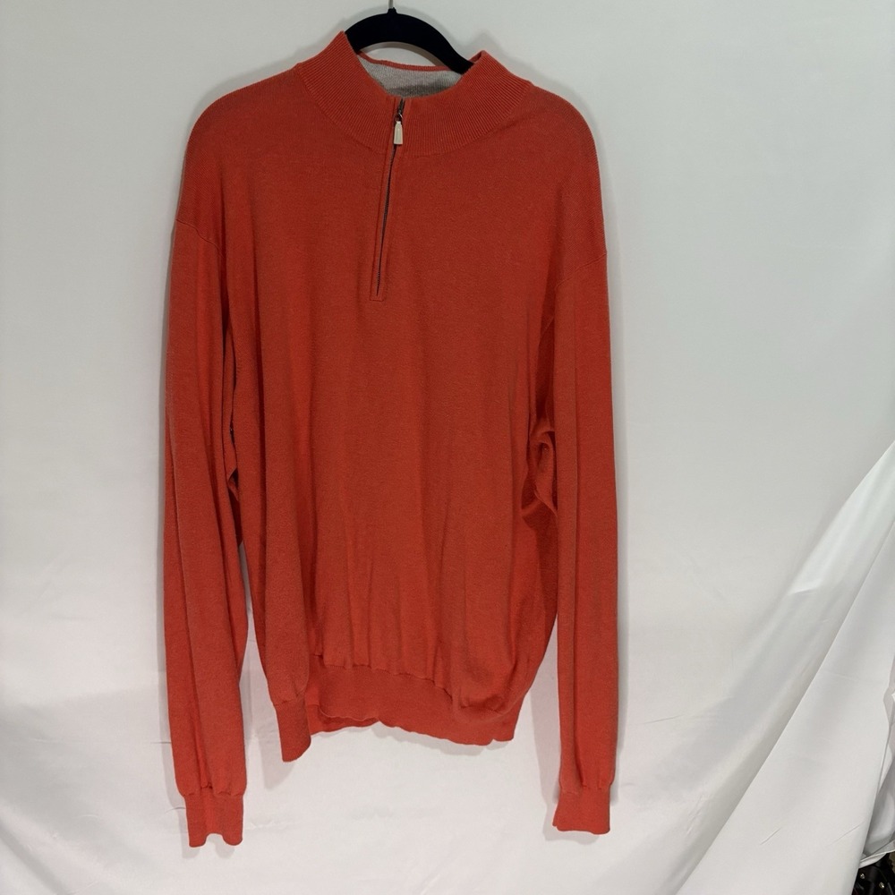 Peter Millar Mens Red 1/4 Zip Mock Neck Cashmere Blend Sweater XL